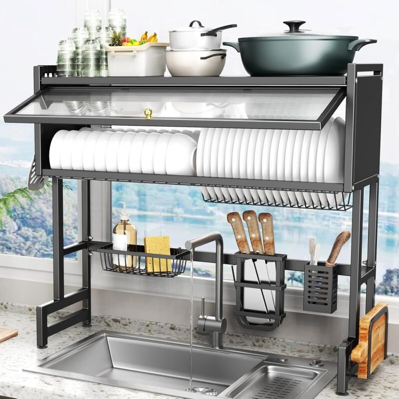 🔥Last Day promotion🔥Over The Sink Dish Drainer Drying Rack 3 Tiers with Cover - Image 2