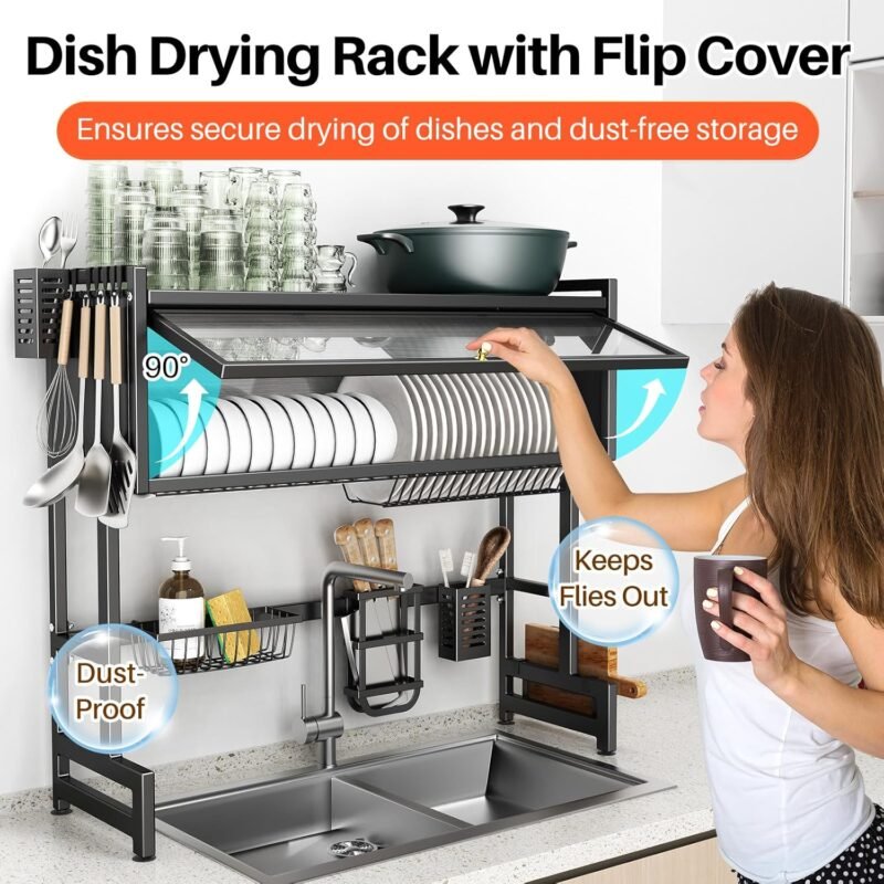 🔥Last Day promotion🔥Over The Sink Dish Drainer Drying Rack 3 Tiers with Cover - Image 3
