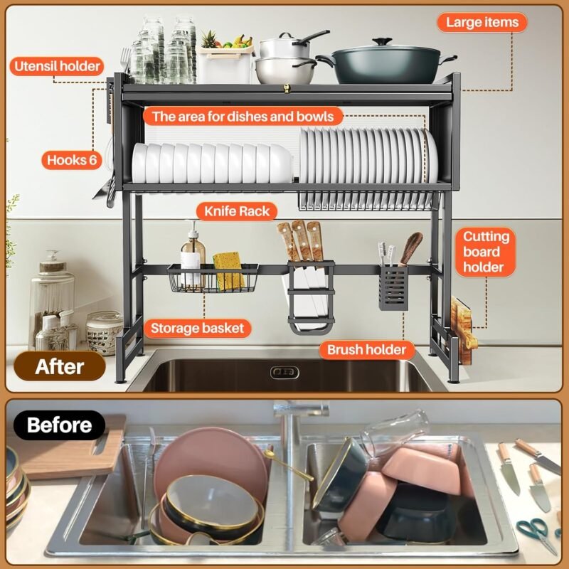 🔥Last Day promotion🔥Over The Sink Dish Drainer Drying Rack 3 Tiers with Cover - Image 4