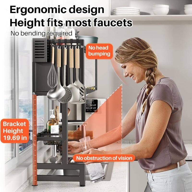 🔥Last Day promotion🔥Over The Sink Dish Drainer Drying Rack 3 Tiers with Cover - Image 5