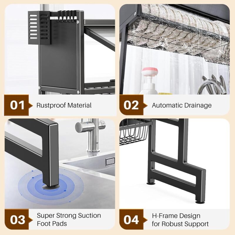 🔥Last Day promotion🔥Over The Sink Dish Drainer Drying Rack 3 Tiers with Cover - Image 7