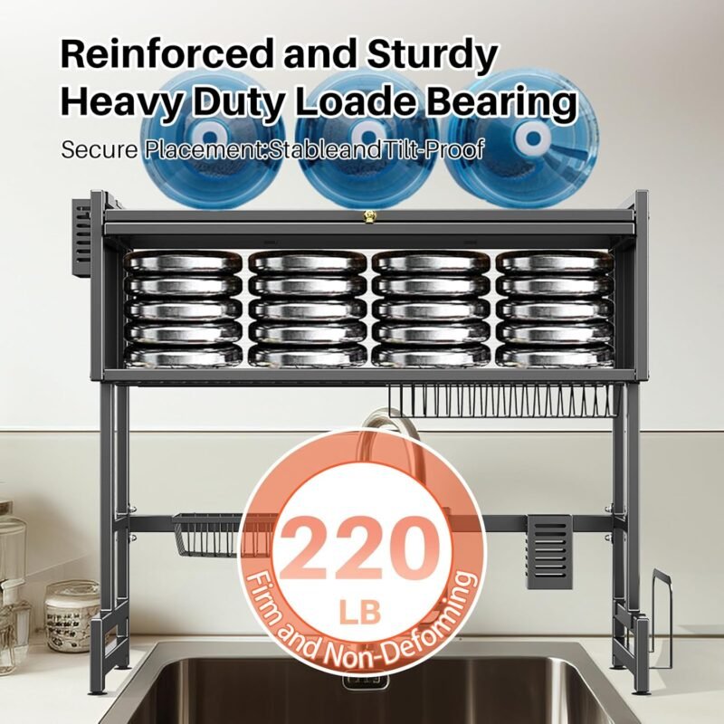 🔥Last Day promotion🔥Over The Sink Dish Drainer Drying Rack 3 Tiers with Cover - Image 8