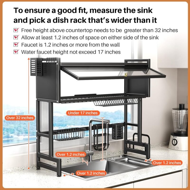🔥Last Day promotion🔥Over The Sink Dish Drainer Drying Rack 3 Tiers with Cover - Image 9